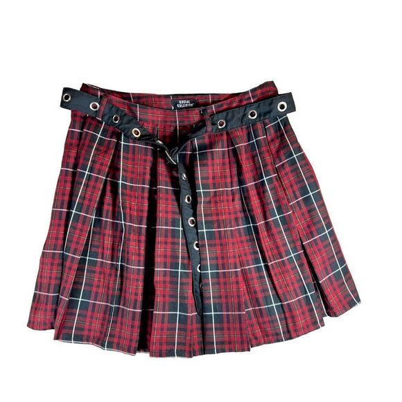 Social Collision Plaid Print Belted Pleated Skirt - Picture 1 of 8